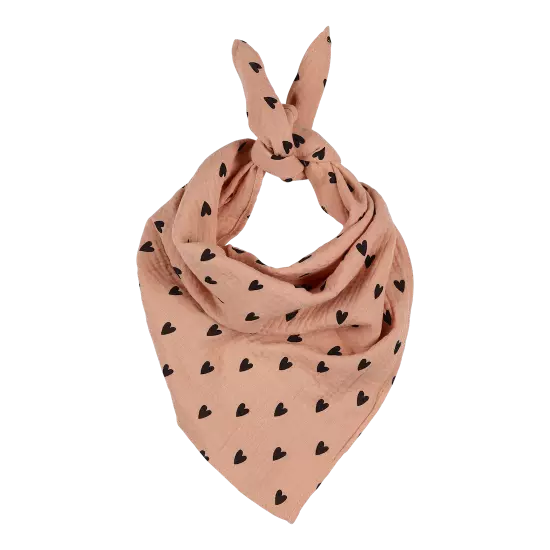 foulard gaze de coton rose coeur noir