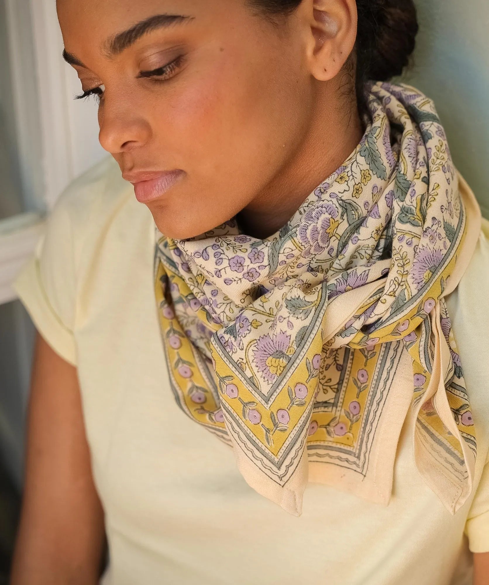 Foulard grand format haydee sorbet citron  violette Bellemme