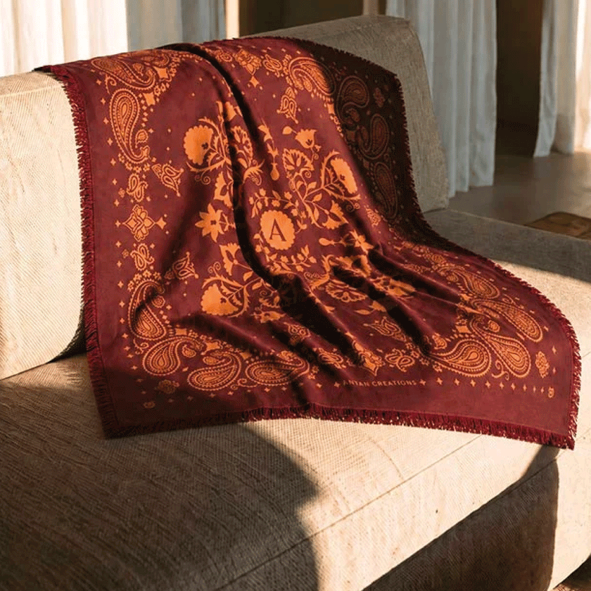 Grand foulard en laine Fudge – Bordeaux & vieux rose