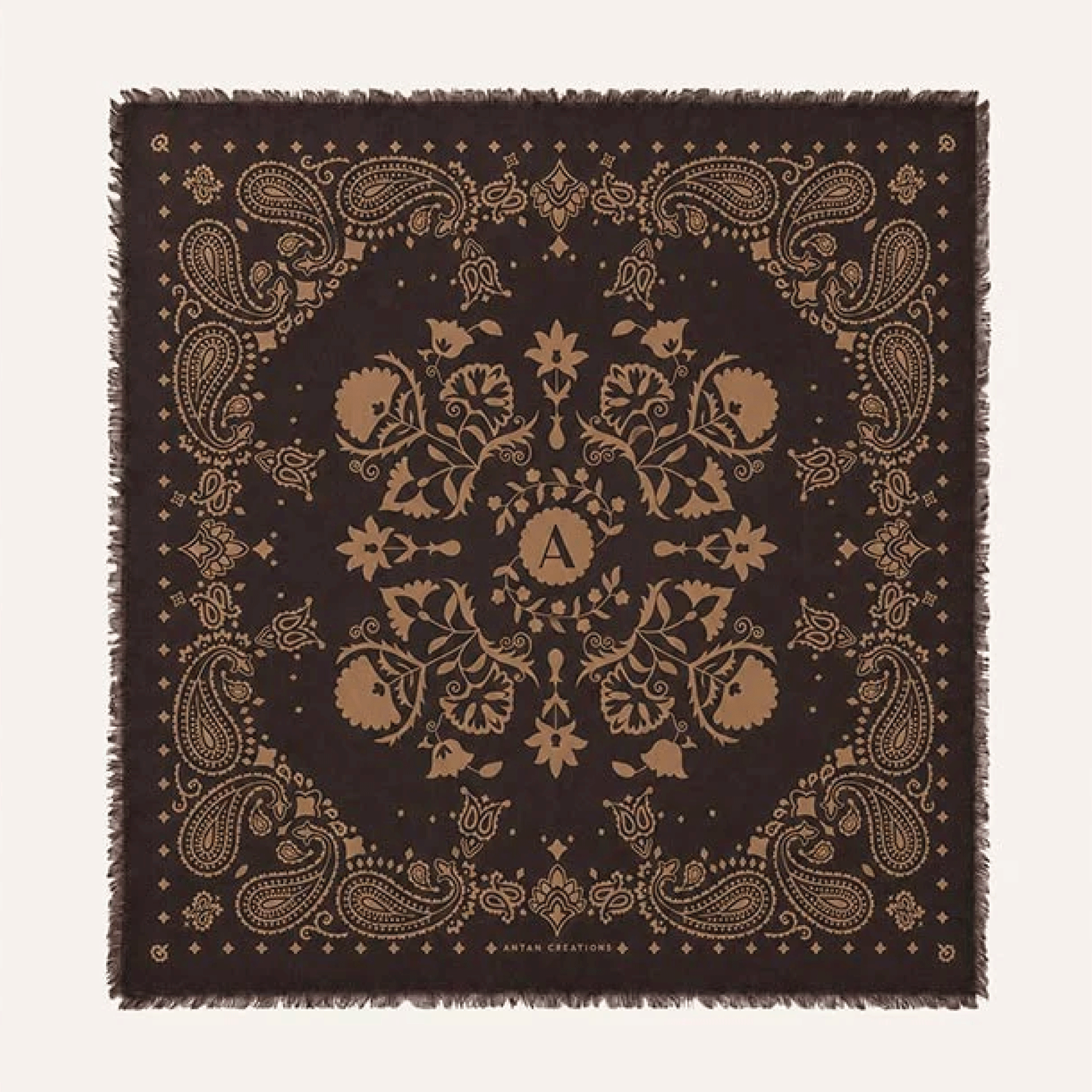 Grand foulard en laine Ganache – Chocolat & beige