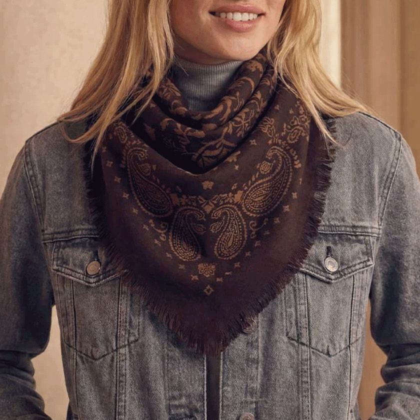 Grand foulard en laine Ganache – Chocolat & beige