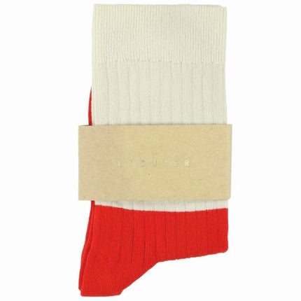 Chaussettes ESCUYER - COLOUR BLOCK - écru/rouge