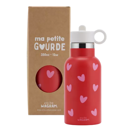 Gourde en acier inoxydable rouge à cœur rose