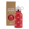 Gourde en acier inoxydable rouge à cœur rose