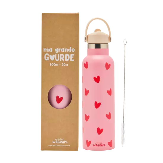 Gourde acier inoxydable rose coeur rouge 600ml atelier wagram