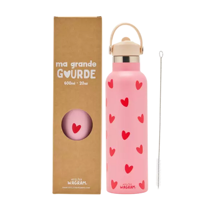 Gourde acier inoxydable rose coeur rouge 600ml atelier wagram