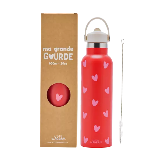 Gourde acier inoxydable rouge coeur rose 600ml atelier wagram