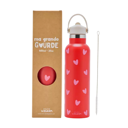 Gourde acier inoxydable rouge coeur rose 600ml atelier wagram
