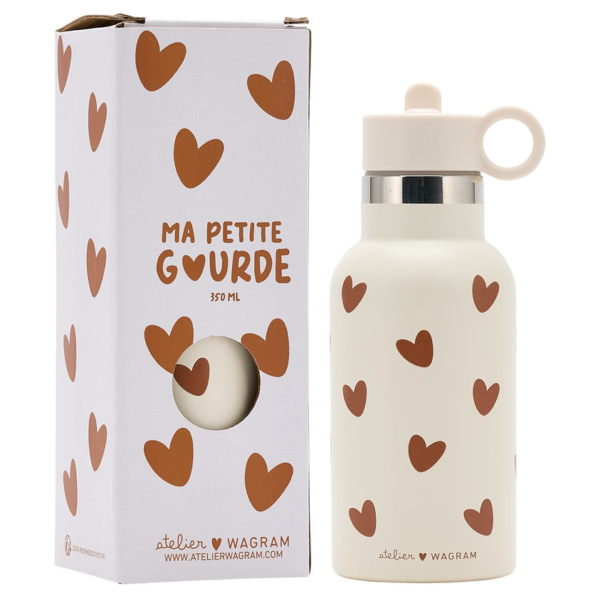 gourde en acier inoxydable crème coeurs caramel