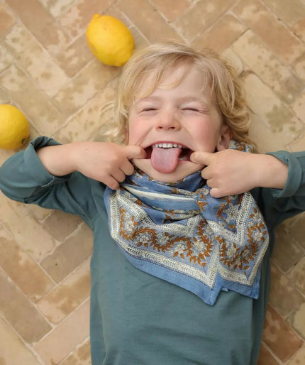 Grand foulard bellemme jasmine bleu orage