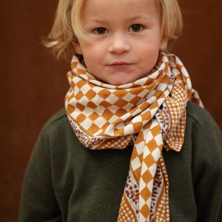 grand foulard damier caramel