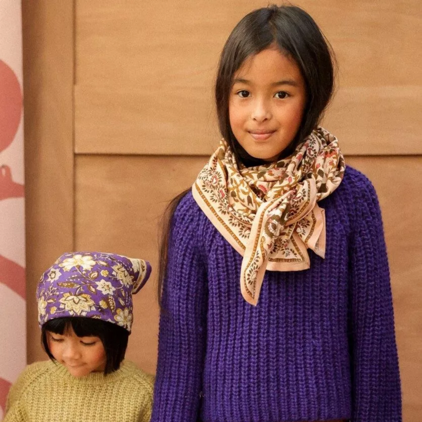 grand foulard fleuri rose poudre