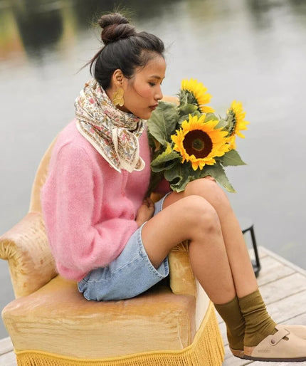 Grand foulard kaki beige rose