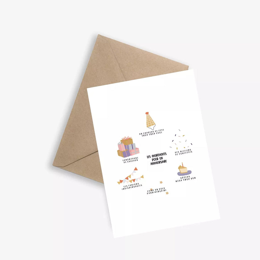 Carte d'anniversaire les ingrédients pour les anniversaires
