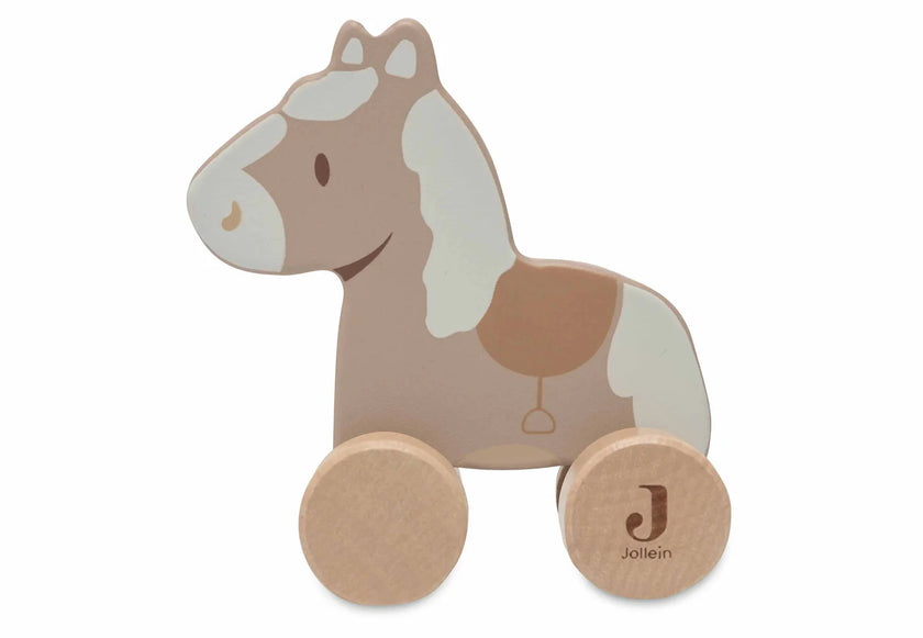 Jouet en bois cheval a roulette Jollein