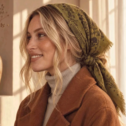 Grand foulard en laine Khaki – 100 × 100 cm