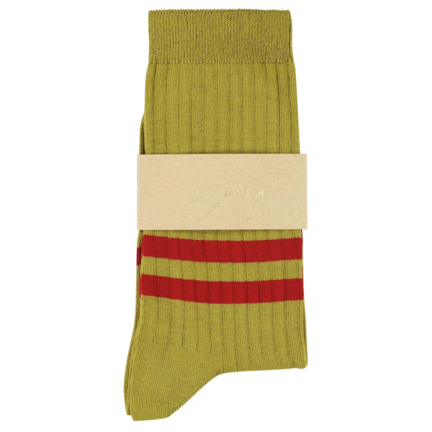 Chaussettes ESCUYER - stripes - SAND / RED