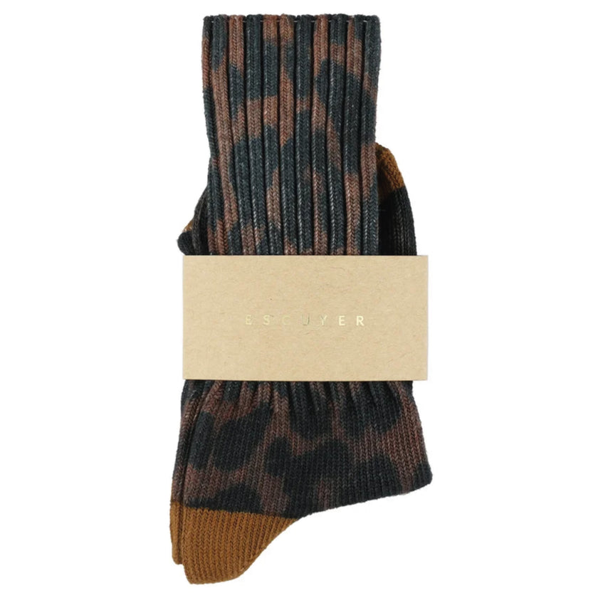 Chaussettes ESCUYER - LEOPARD CREW - BROWN