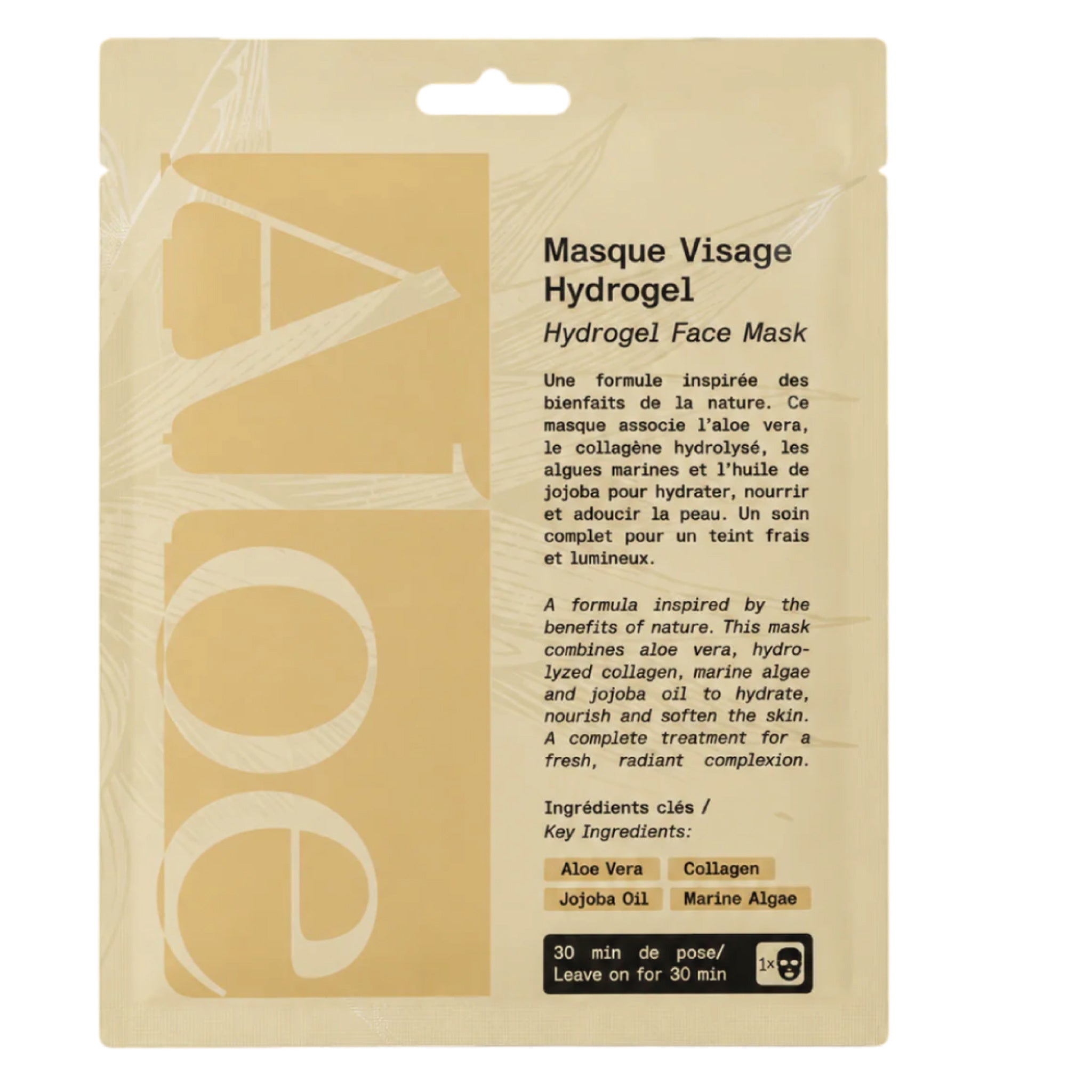 ALOE / Masque Visage Hydrogel Hydratant +98% d'Origine Naturelle