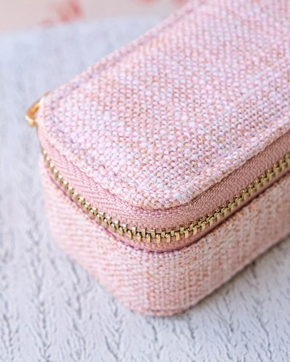 Mini boite à bijoux en lin rose