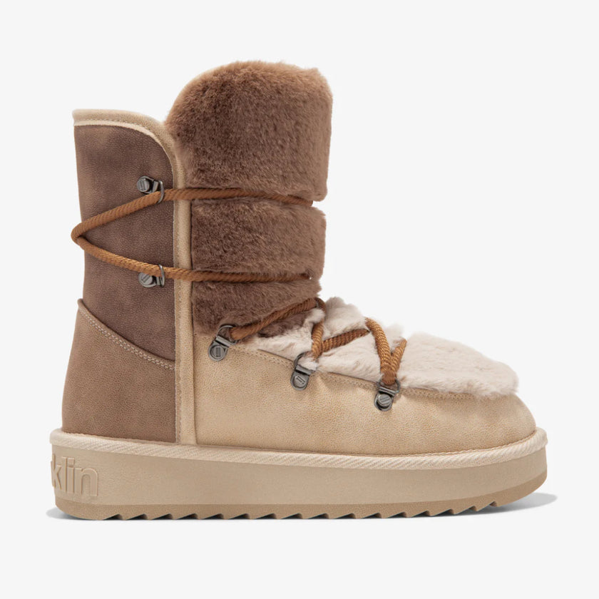 boots fourrure marron et beige 