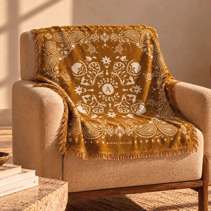 Grand foulard en laine Golden Brown – 100 × 100 cm