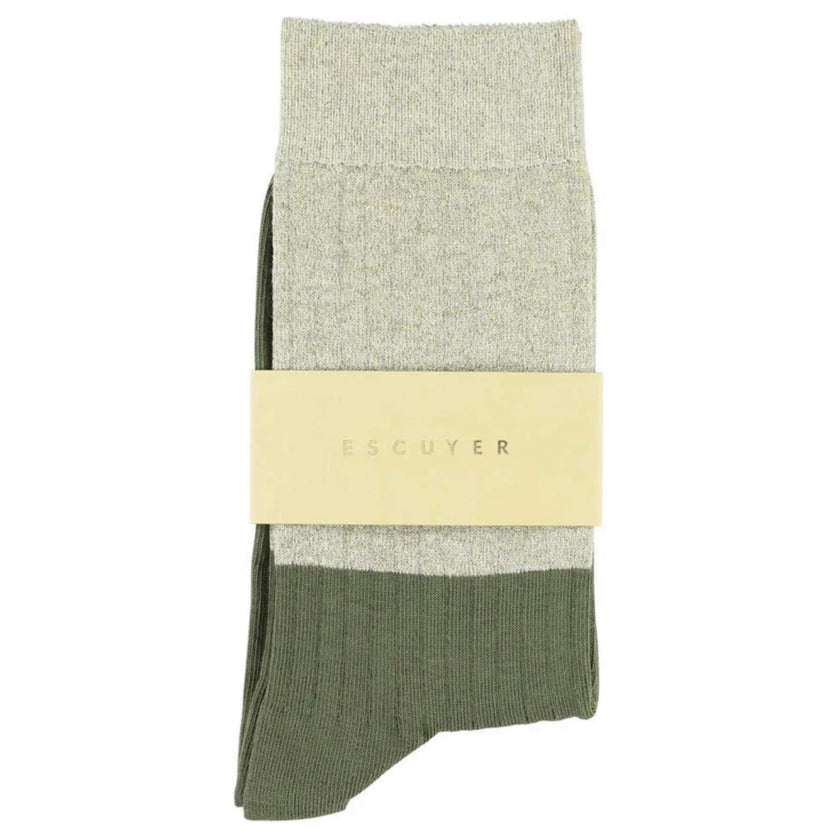 Chaussettes ESCUYER - LUREX BLOCK - GOLDEN CREAM / BURNT OLIVE
