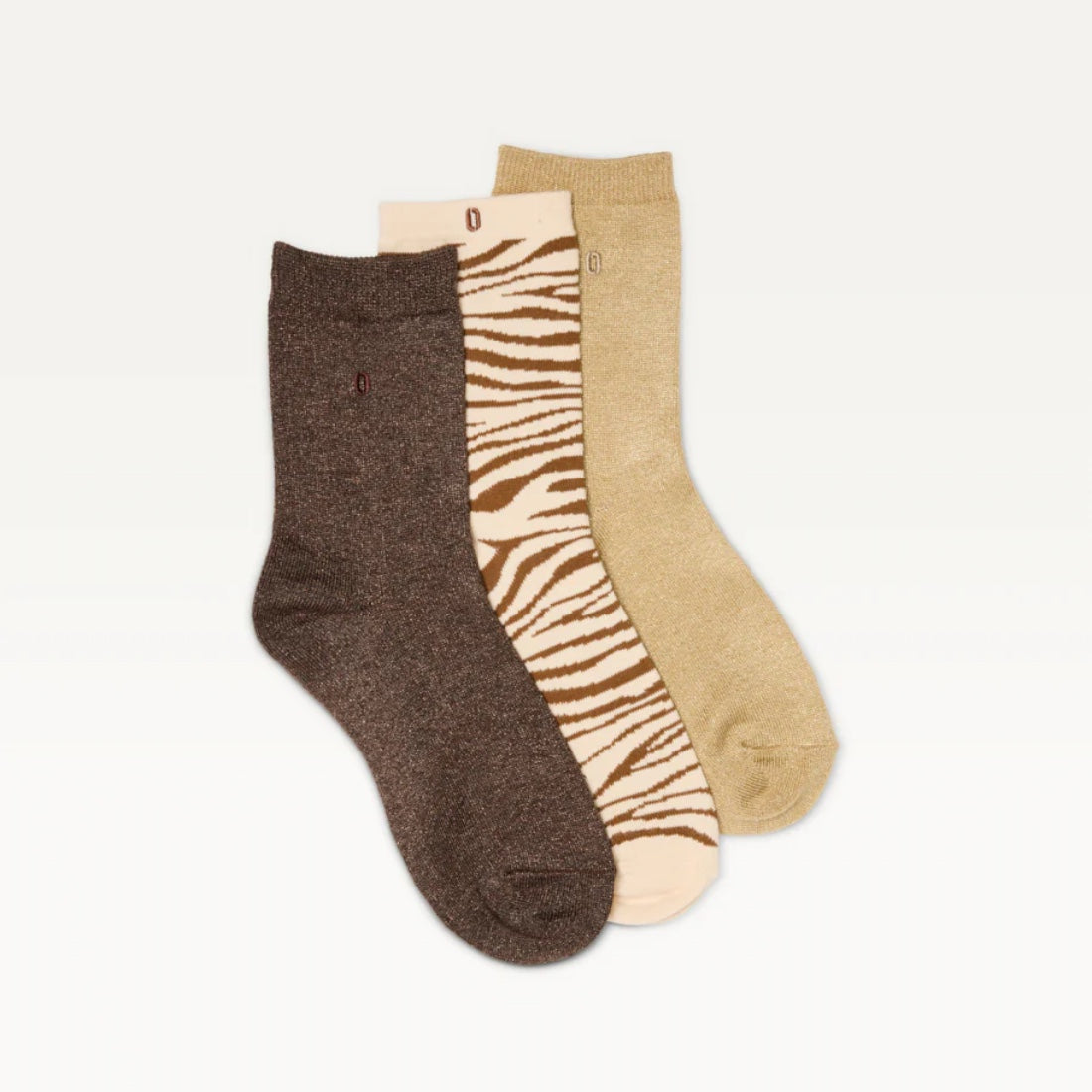 pack de 3 paires de chaussettes zèbre beige marron et champagne