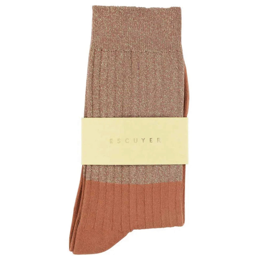 Chaussettes ESCUYER - LUREX BLOCK - GOLD / ARABIAN SPICE