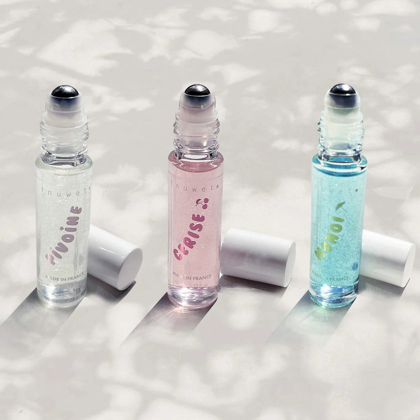Parfum roll on pivoine, cerise et monoï pailletes 