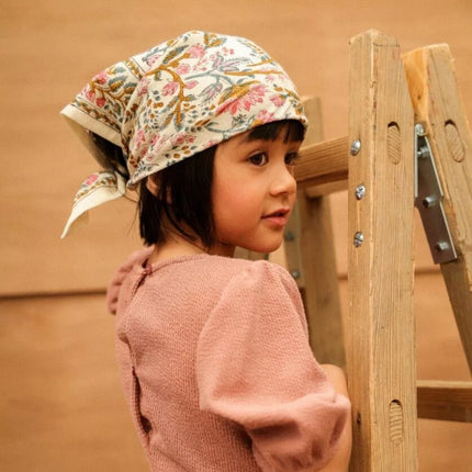 foulard fleuri beige et rose