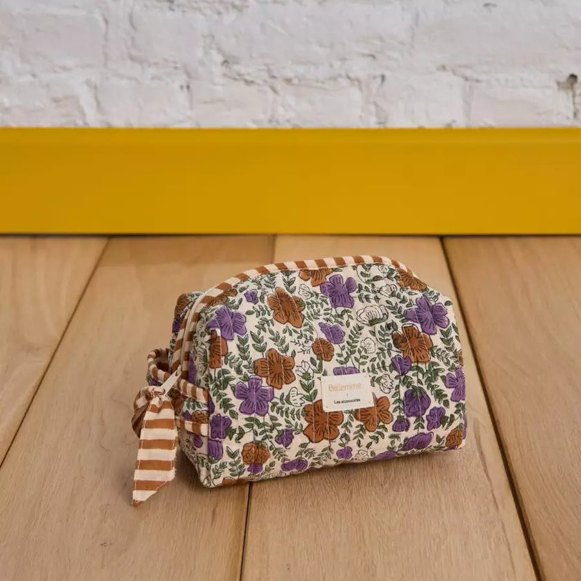 trousse de toilette fleurie violette 