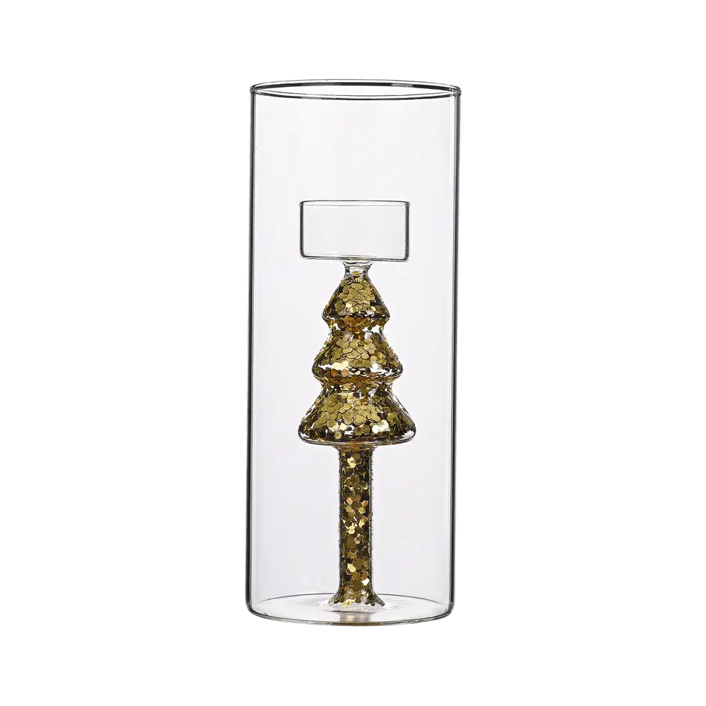 Photophore 3D sapin doré 