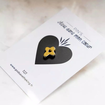 Pin's croix coeur doré 