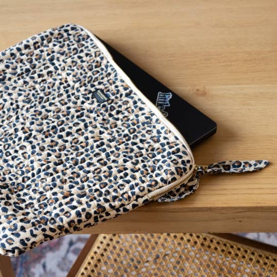 pochette ordinateur leopard beige