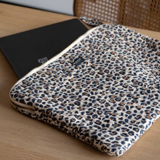 pochette ordinateur leopard beige