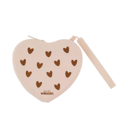 Pochette en silicone crème cœurs marrons