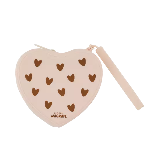 Pochette en silicone crème cœurs marrons
