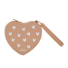 Pochette en silicone beige cœurs blancs