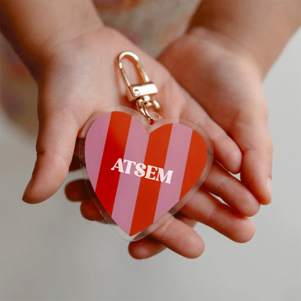 Porte clefs rayures rose et rouge Atsem mon petit leon