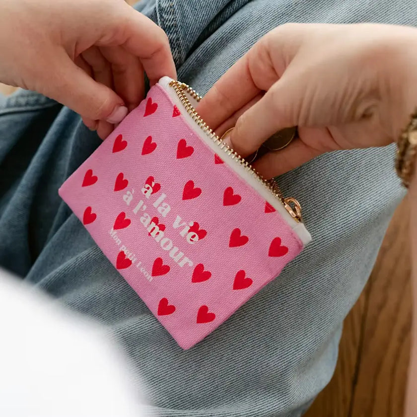 porte monnaie rose coeur rouge à la vie à l'amour