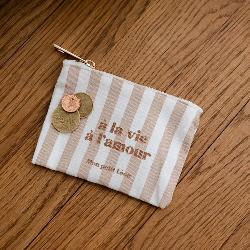 porte monnaie rayé beige et nude