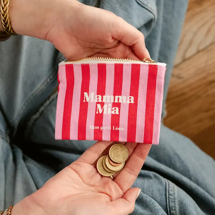 porte monnaie rayé rose et rouge