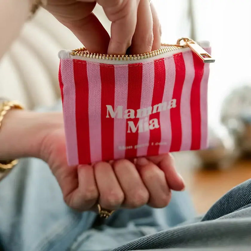 porte monnaie rayé rose et rouge