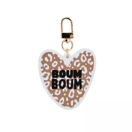 Porte-clés léopard beige inscrit boum boum