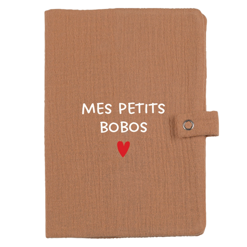 Protège carnet uni en gaze de coton couleur camel