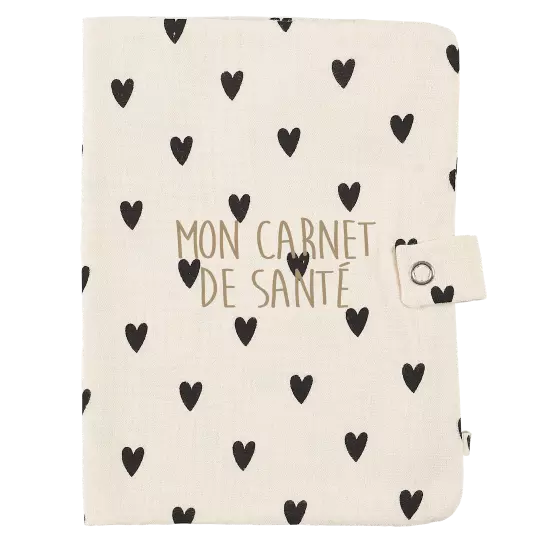 Protège carnet de santé gaze coeurs ecru atelier