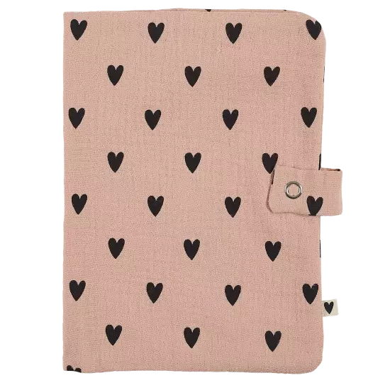 Protège carnet de santé gaze coeurs rose atelier