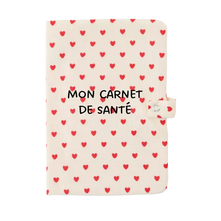 Protège carnet de santé gaze coeurs rouge atelier