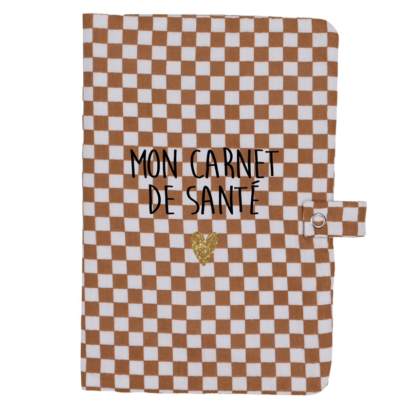Protège carnet uni en gaze de coton motif damier